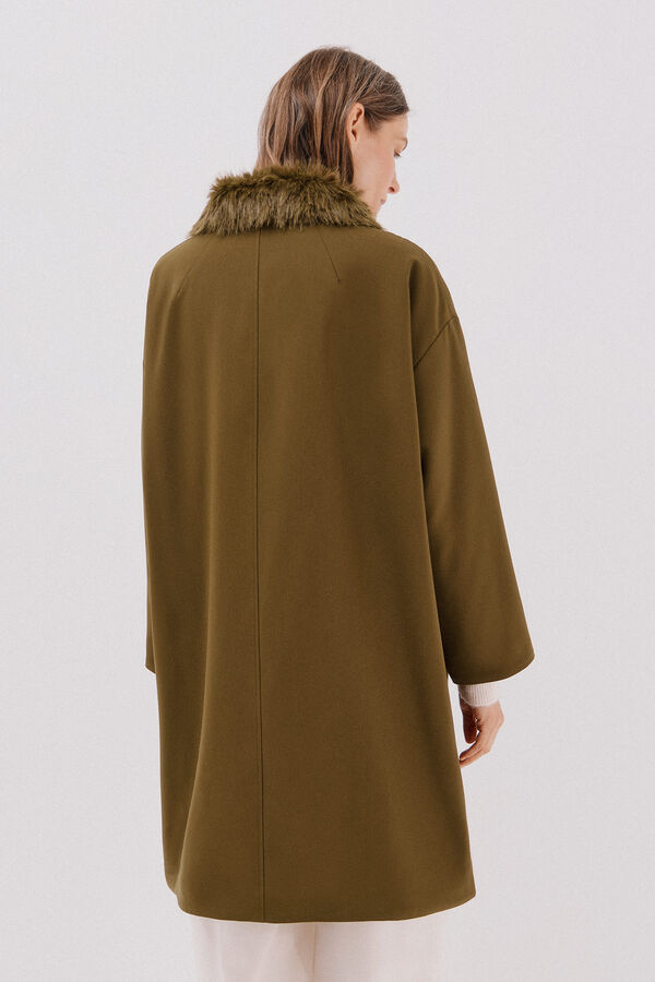 Cortefiel Parka con cuello efecto pelo Marr&oacute;n oscuro