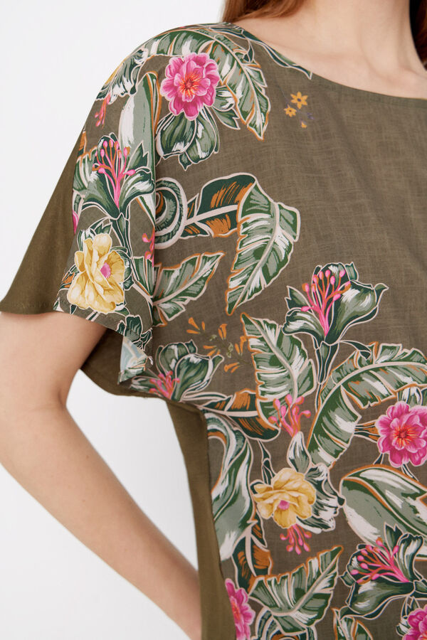 Cortefiel Top combinado em tecido estampado Verde