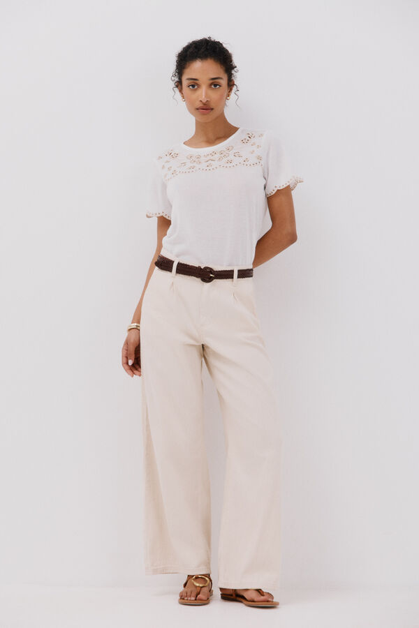 Cortefiel Pantalones sarga pinzas Marfil