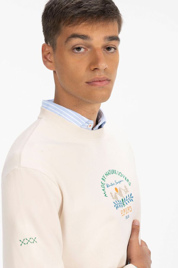 elPulpo Sweatshirt bordado para amantes da natureza  Ecru
