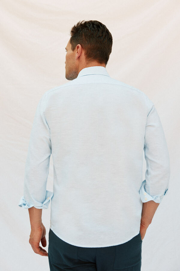 Cortefiel Camisa lino algod&oacute;n liso Azul
