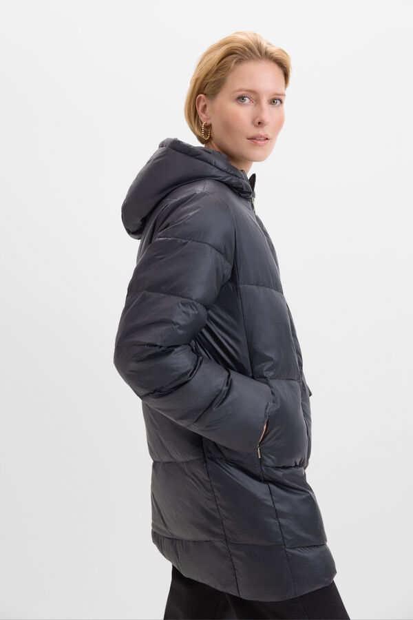 Cortefiel Abrigo comprido plumas Preto