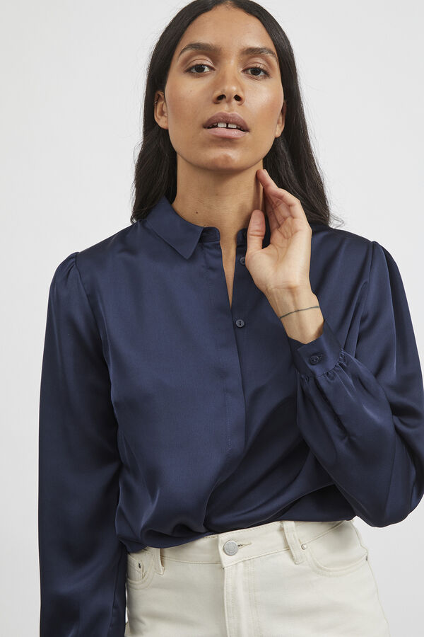 Vila Camisa fluida satinada Azul marino