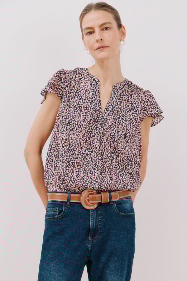 Cortefiel Blusa manga volante Estampado gris