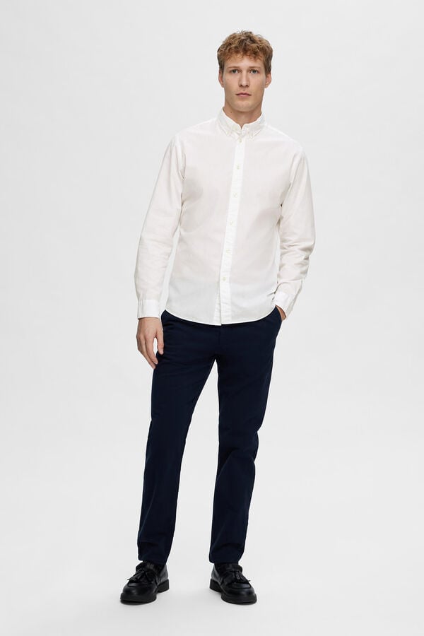 Selected Camisa de manga comprida Slim Fit confecionada com algod&atilde;o reciclado Branco
