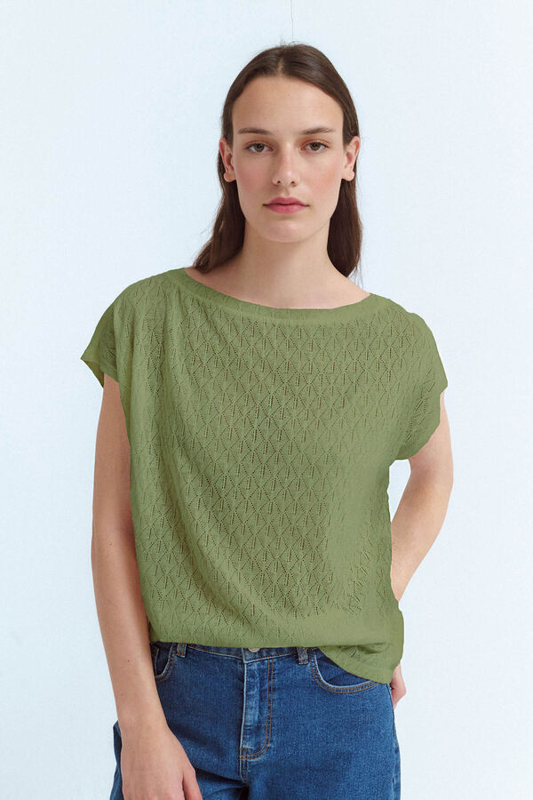 Vila Top manga corta punto pointelle Verde