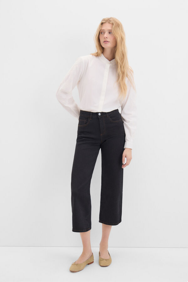 Cortefiel Pantalones vaqueros Palazzo Crop Negro