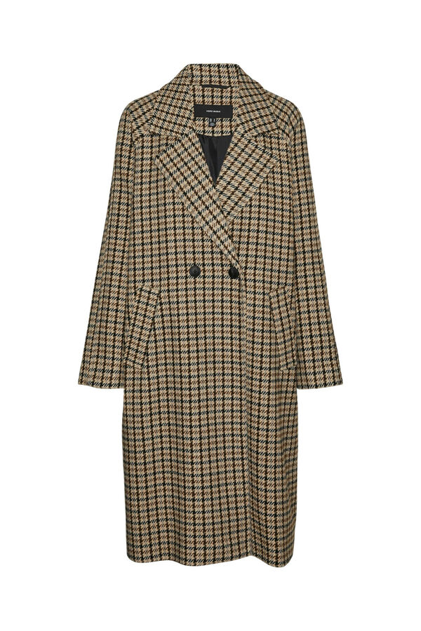 Vero Moda Abrigo largo de cuadros Marr&oacute;n