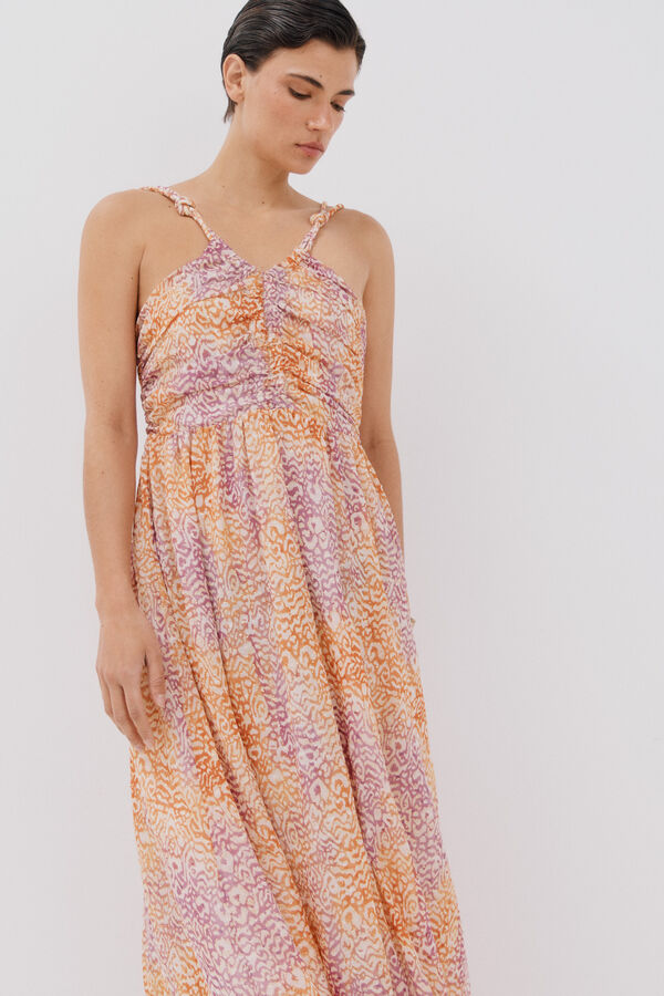 Cortefiel Vestido largo estampado tirantes Multicolor