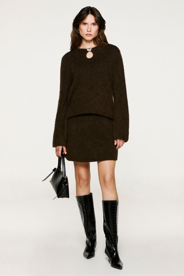 Selected Jersey detalle met&aacute;lico alpaca y lana Marr&oacute;n oscuro