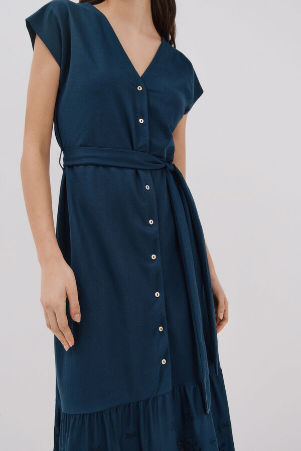 Cortefiel Vestido camisero bordado bajo Azul marino
