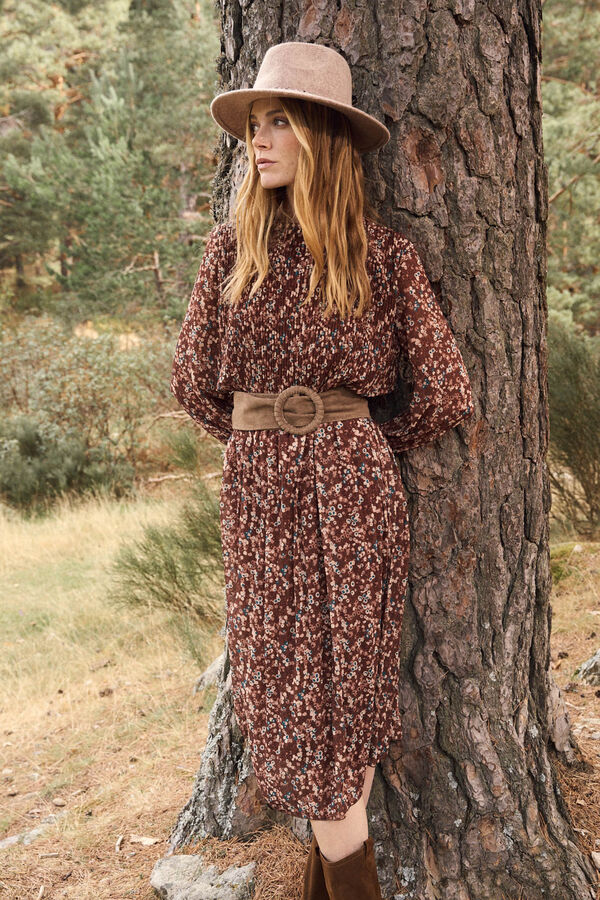 Pol&iacute;n Et Moi Vestido Largo Liruca Estampado marr&oacute;n