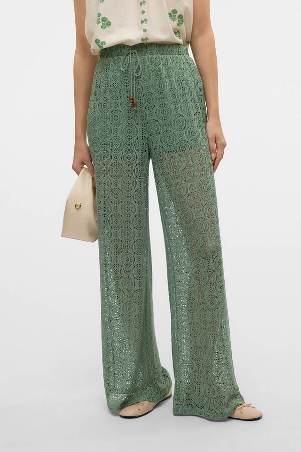 Vero Moda Pantalón largo fluido con calados Verde oscuro