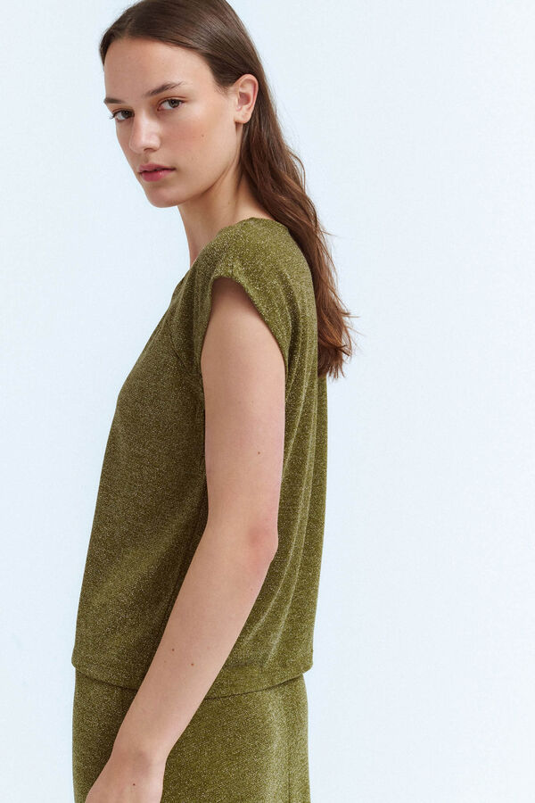 Vila Top de punto con lúrex Verde oscuro