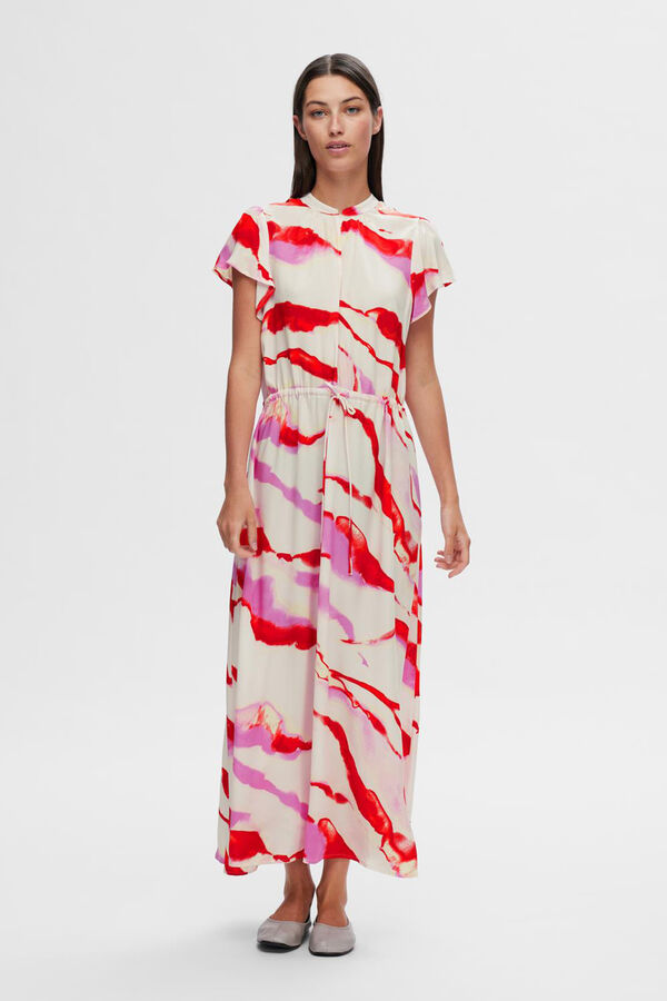 Selected Femme Vestido Midi estampado confecionado com viscose Ecovero.  Roxo