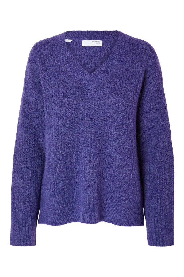 Selected Femme Jersey de cuello en V confeccionado con lana y alpaca. Regular Fit. Morado