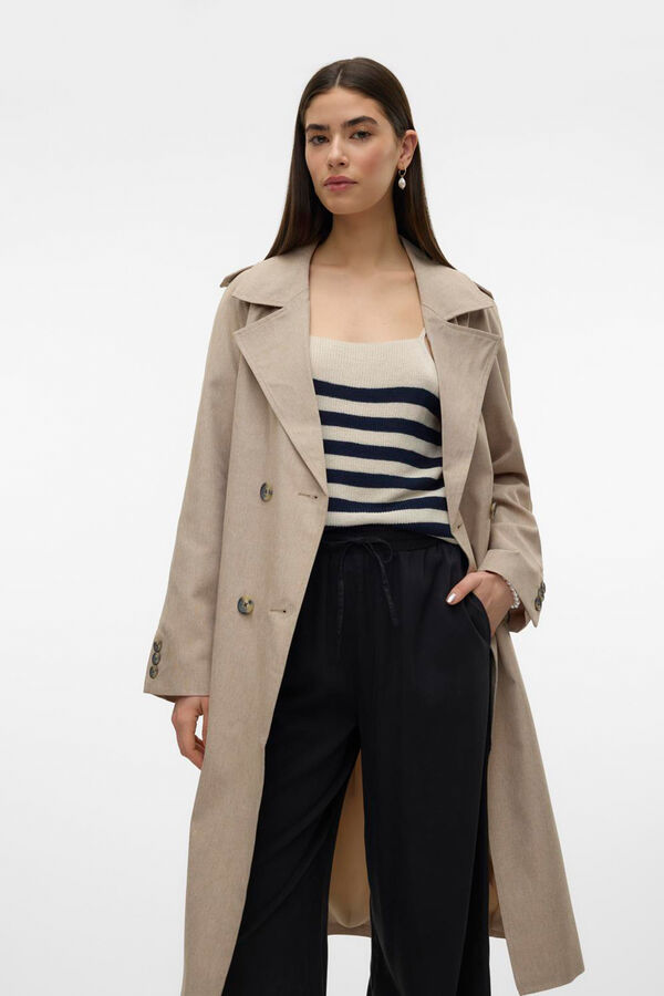 Vero Moda Gabardina largo midi con cintur&oacute;n Marr&oacute;n