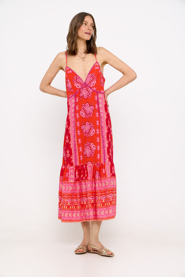 Cortefiel Vestido estampado bordado Multicolorido