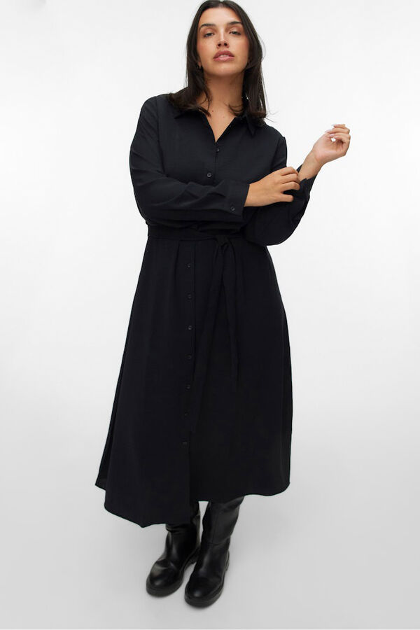 Vero Moda Curve Vestido camisa midi plus size Preto