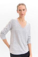 Cortefiel T-shirt b&aacute;sica gola em bico Cinzento