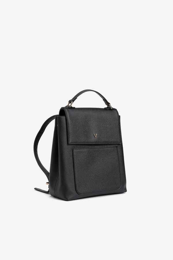 Vilanova Mochila de piel sint&eacute;tica con solapa Negro