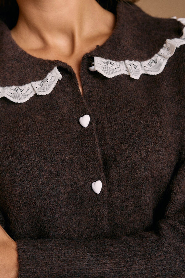 Pol&iacute;n Et Moi Cardigan com gola balinesa Castanho