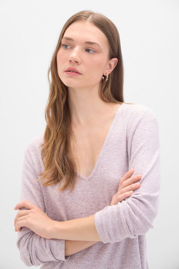 Cortefiel T-shirt b&aacute;sica gola em bico Roxo