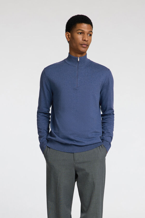 Selected Jersey de punto con media cremallera 100% algod&oacute;n Azul marino