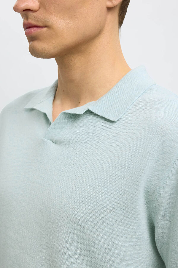 Selected Polo de punto con cuello abierto Azul