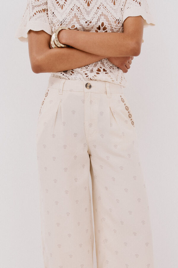 Cortefiel Cal&ccedil;as plissadas tencel Ecru