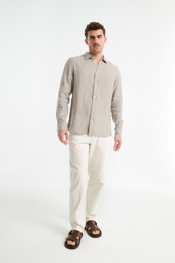 Selected Camisa de manga larga 100% lino Verde