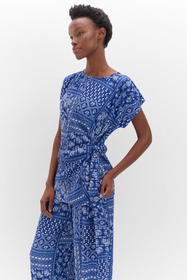 Cortefiel Top plissado com n&oacute; lateral Azul