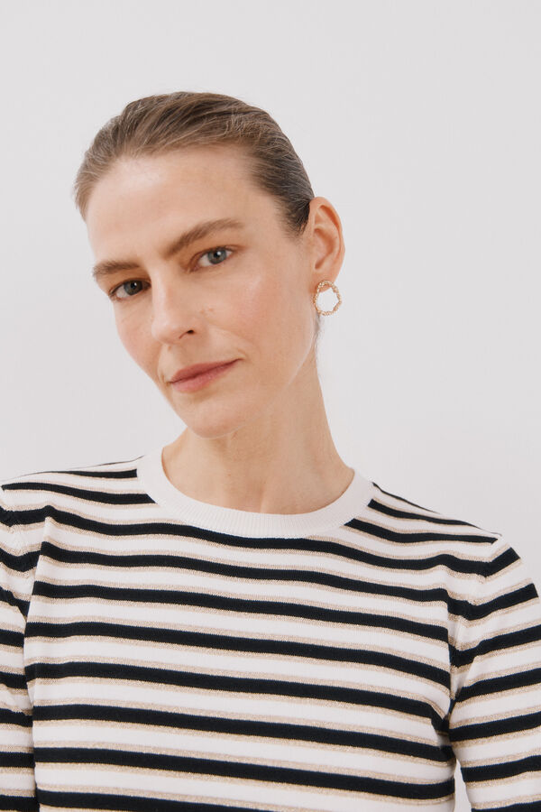 Cortefiel Camisola de malha riscas l&uacute;rex Preto