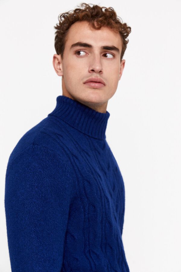 Cortefiel Camisola tran&ccedil;ada gola alta Azul