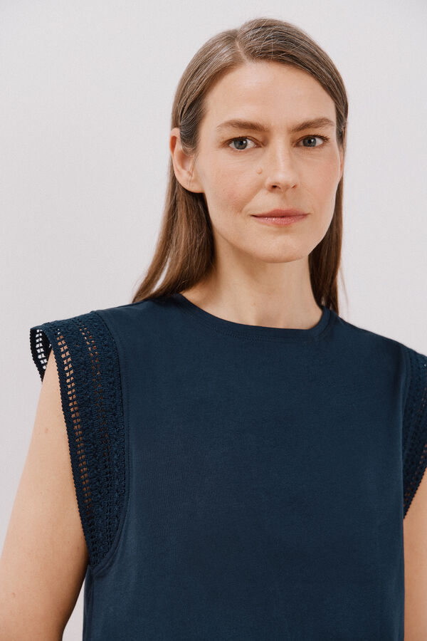 Cortefiel T-shirt crochet mangas Azul