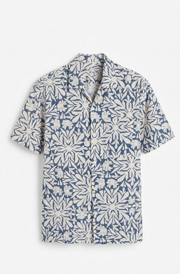 Cortefiel Camisa estampada de manga curta Azul