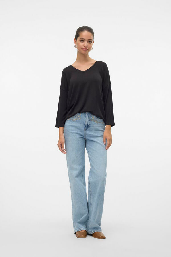 Vero Moda Jersey de punto fino manga francesa Negro