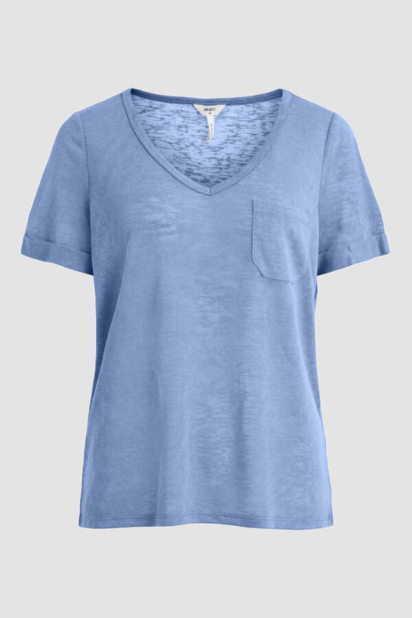 Cortefiel Camiseta con cuello en pico Azul