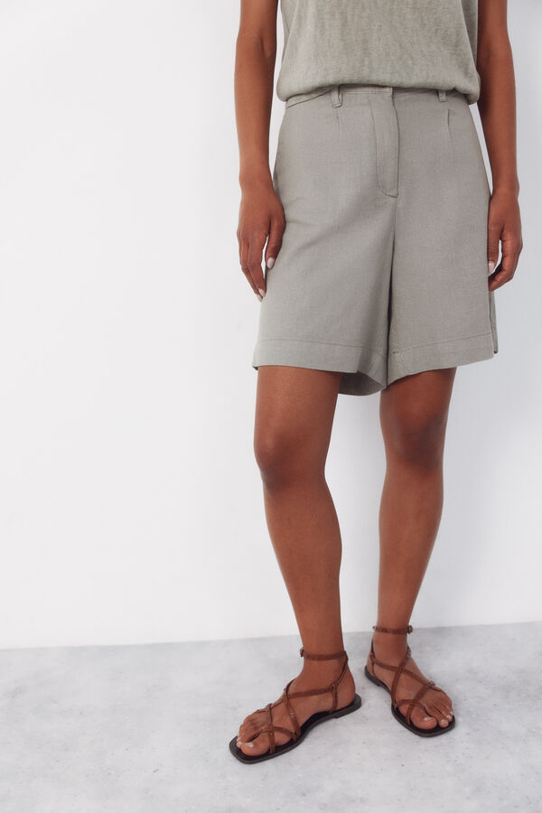 Cortefiel Bermudas de linho liso Verde