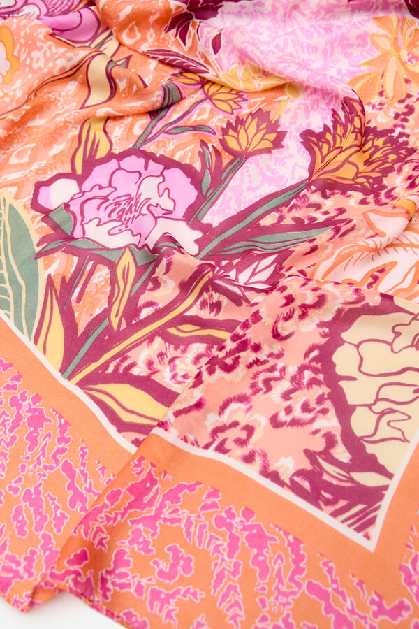 Cortefiel Pa&ntilde;uelo sedoso flores Estampado naranja