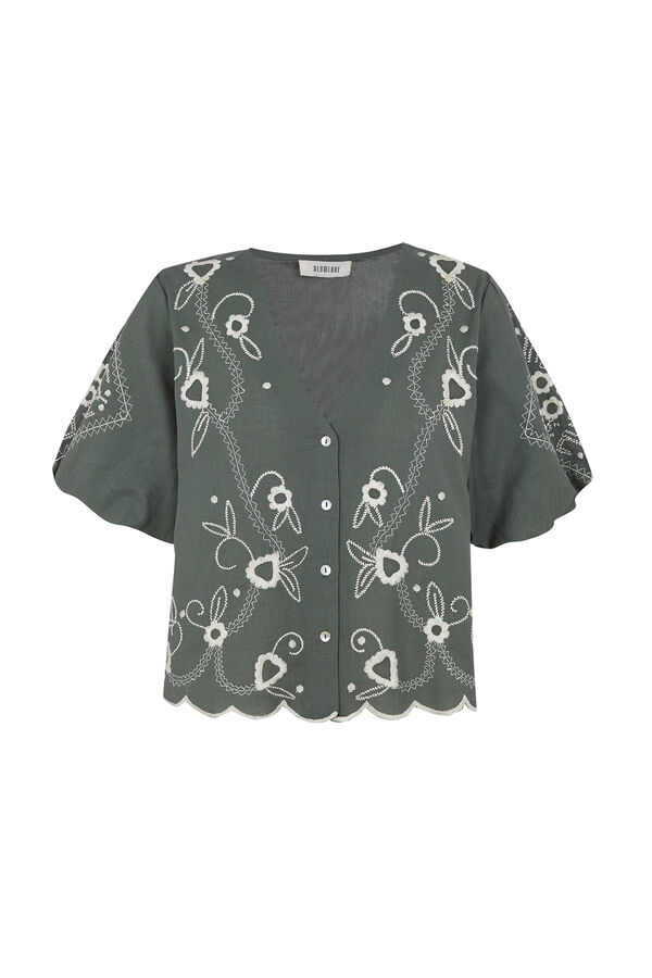 Slowlove Blusa bordado manga farol Kaki