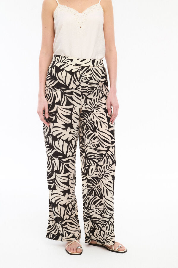 Vila Pantalón estampado cintura alta Negro