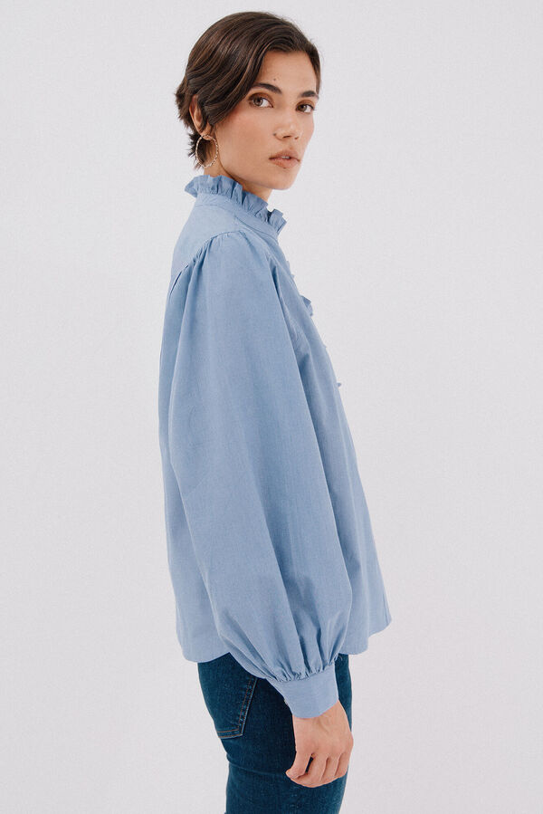 Cortefiel Blusa rayas cuello volantes Azul