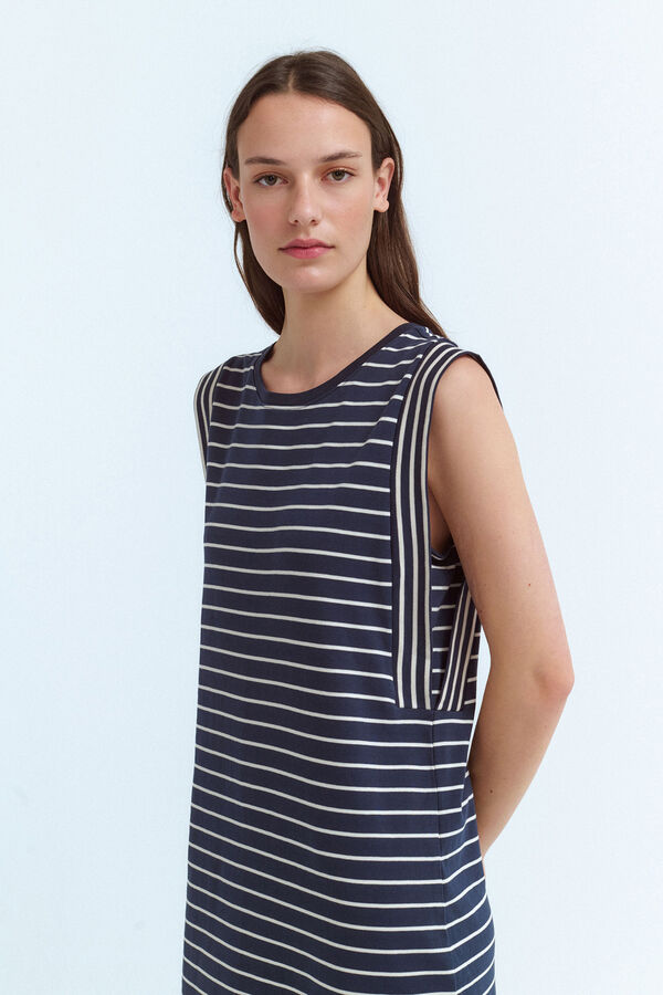 Vila Vestido midi de rayas con jaretas Azul marino