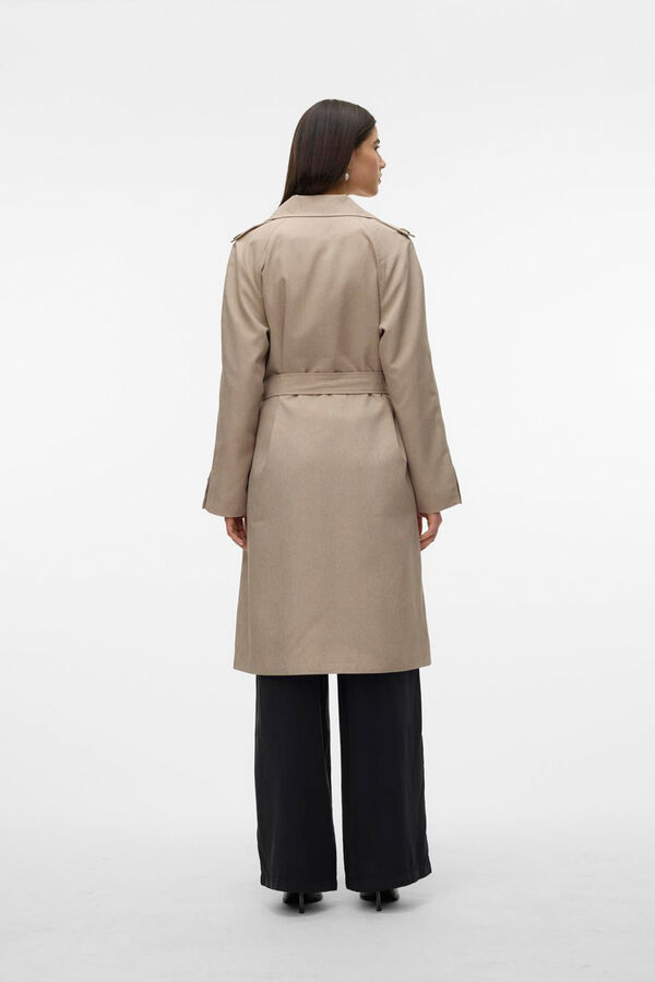 Vero Moda Gabardina largo midi con cintur&oacute;n Marr&oacute;n
