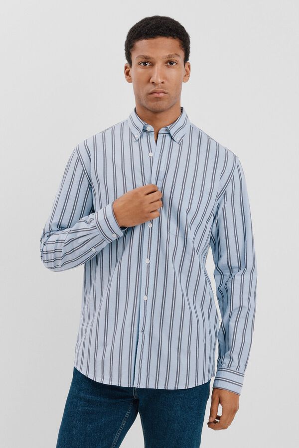 Cortefiel Camisa riscas de popelina Azul