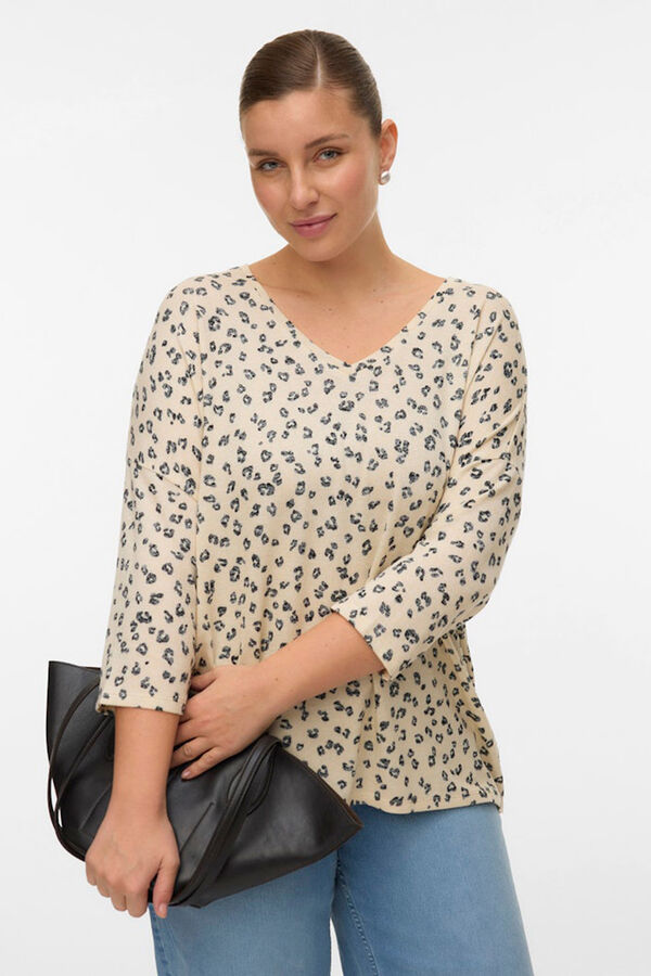 Vero Moda Curve T-shirt manga comprida tamanho grande Tostado