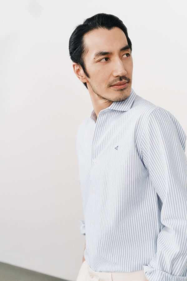 OOTO Camisa oxford raya candela manga larga Azul