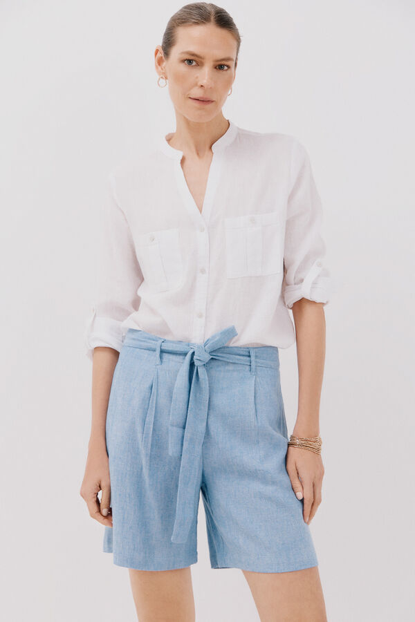 Cortefiel Bermuda lino cintur&oacute;n Estampado azul