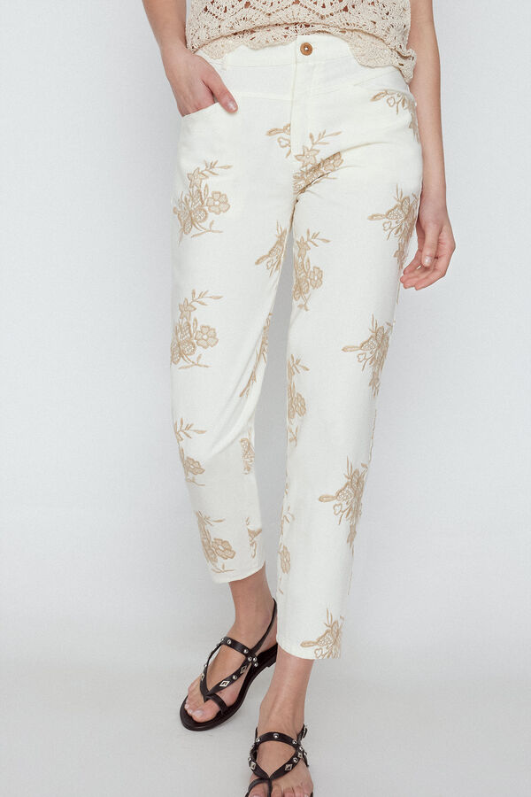 Slowlove Pantal&oacute;n bordado algod&oacute;n Beige
